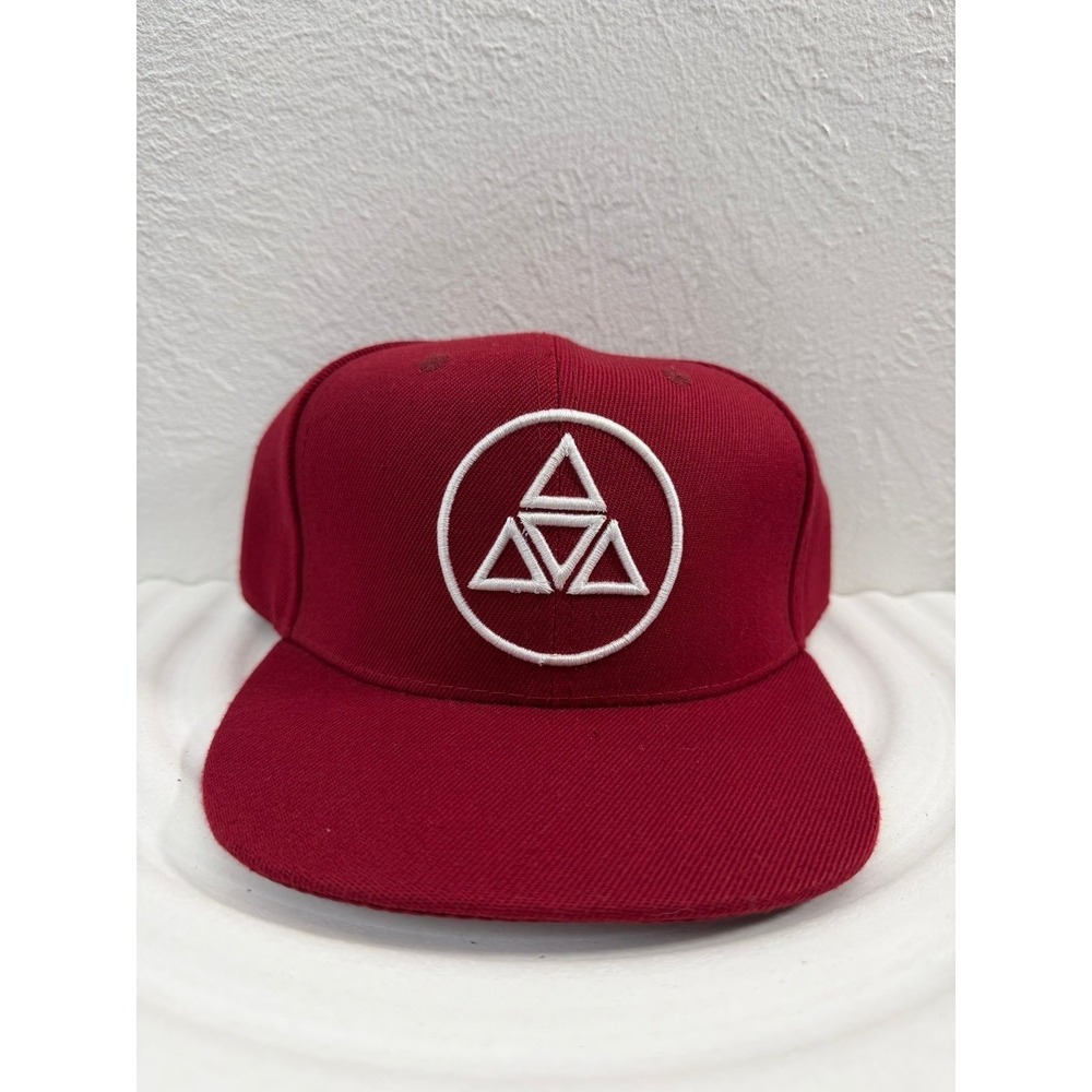 Red Snapback Hat Geometric Triangle Logo Flat Brim Adjustable Cap